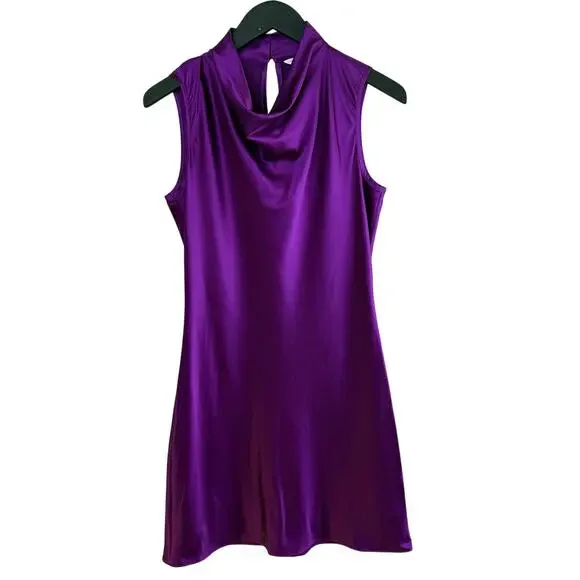 VERONICA BEARD Maelle Draped Purple Stretch Silk Mini Dress - Picture 3 of 8